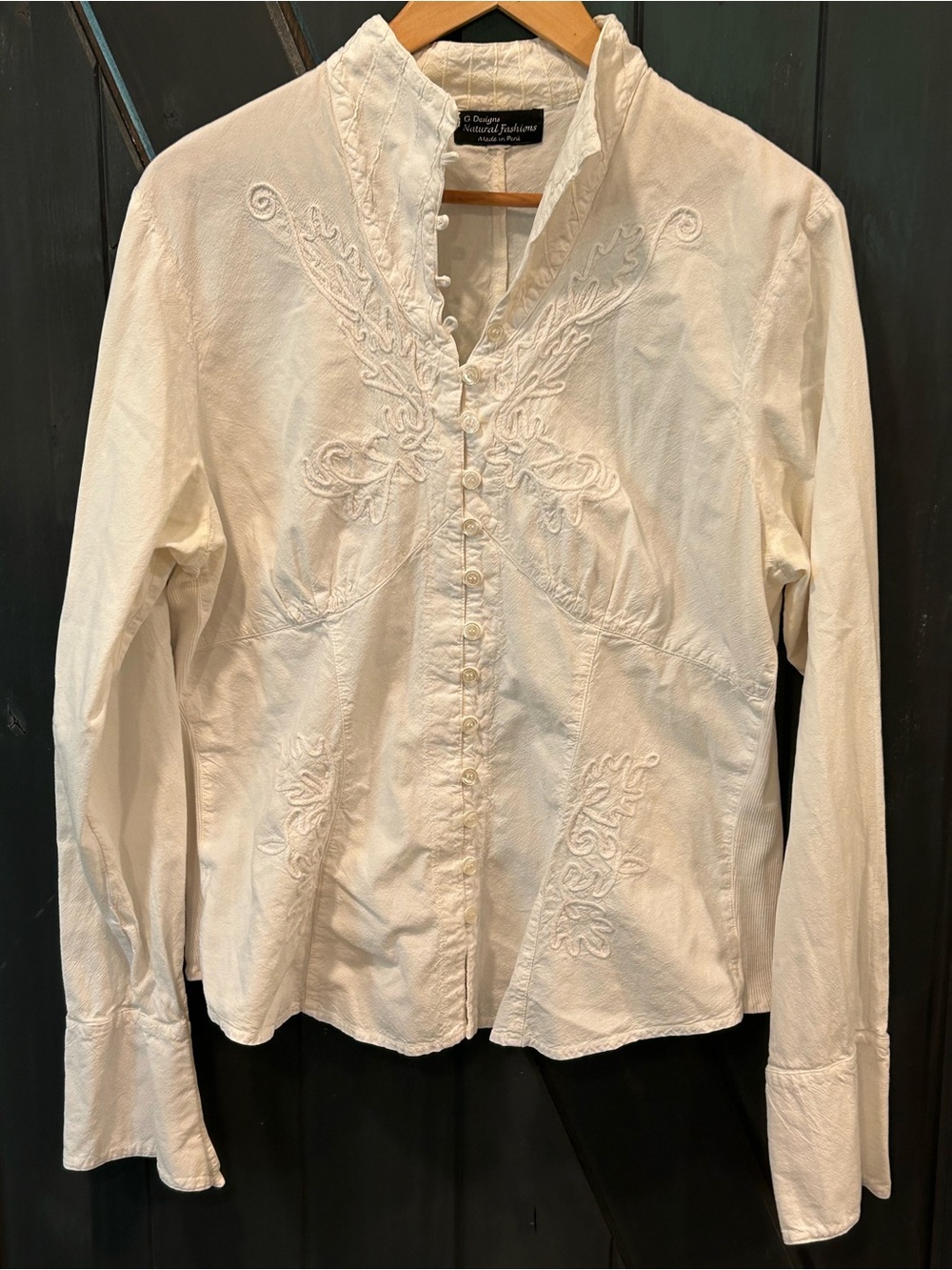 G Designs embroidered white Peruvian Cotton, blouse Victorian Cotton Coastal